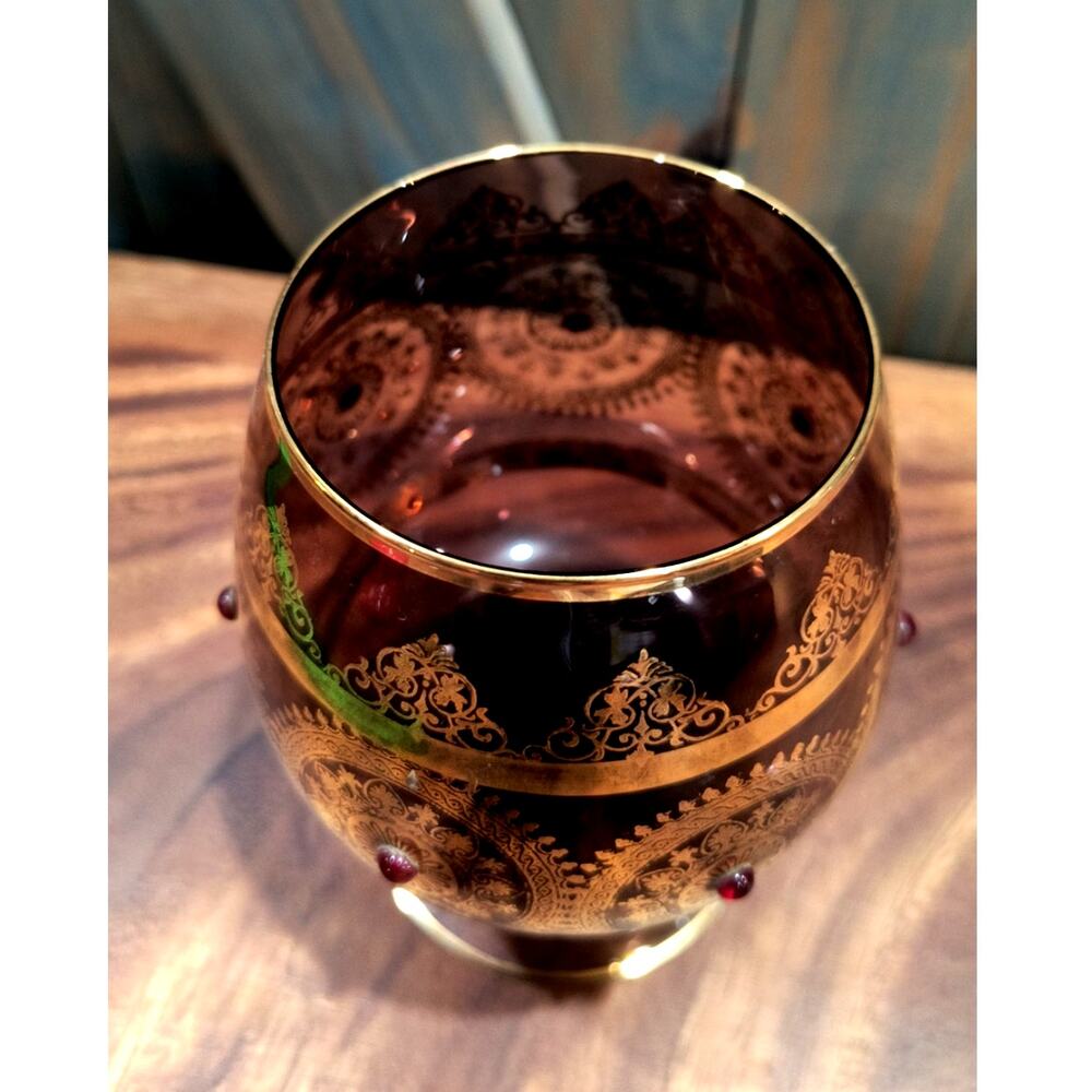 693. Bohemian Brandy Snifter Gold Burgundy Jeweled - Picture 7 of 7